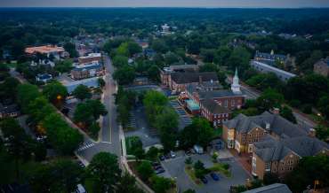 An aerial view of Williamsburg, Virginia