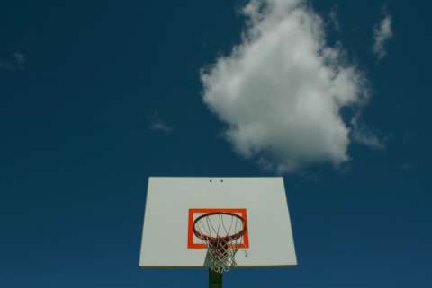 Basketball hoop and blue sky
