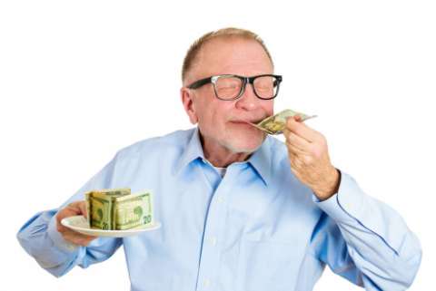 old man smelling money
