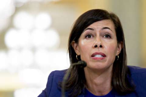 FCC Chair Jessica Rosenworcel speaks into a microphone