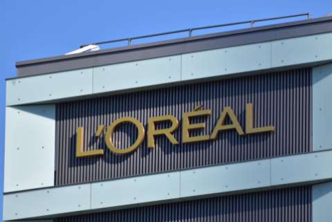 The sign on the façade of a L'Oréal store