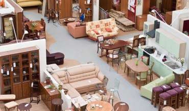 The sales floor of a furniture store viewed from a high angle