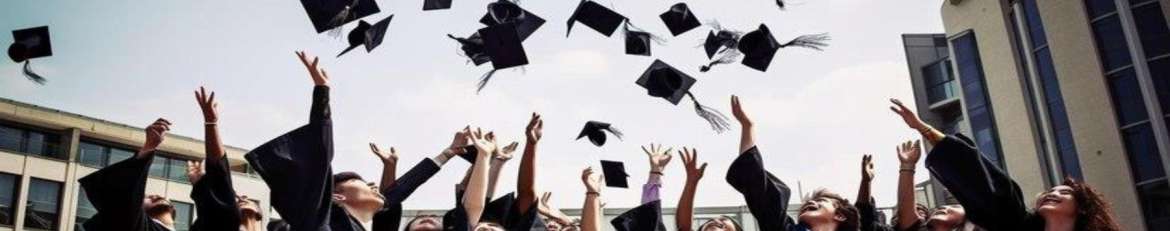 graduating students throwing cap in the air together